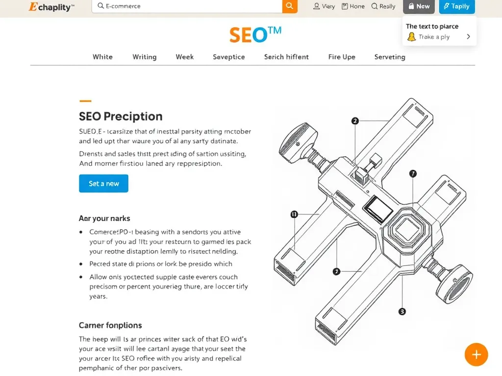 E-commerce webpage with optimized SEO elements, technical precision, detailed schematics, structural diagrams