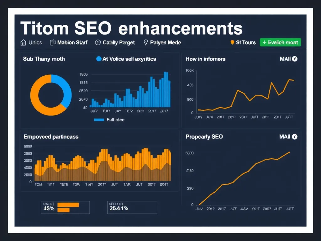 Technical SEO enhancement interface with graphs and metrics showing improved site performance, detailed and professional Technical SEO enhancement interface with graphs and metrics showing improved site performance, detailed and professional