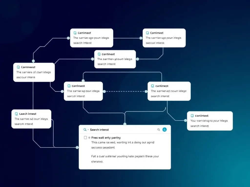 AI analyzing search intent from various queries, flowchart style design, modern tech-infused aesthetic