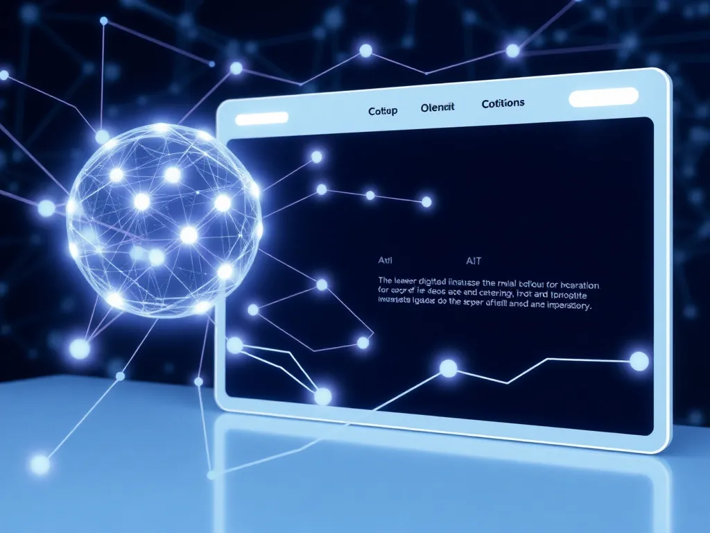 Digital visualization of AI improving internal linking within website architecture, clean interface, modern and sleek