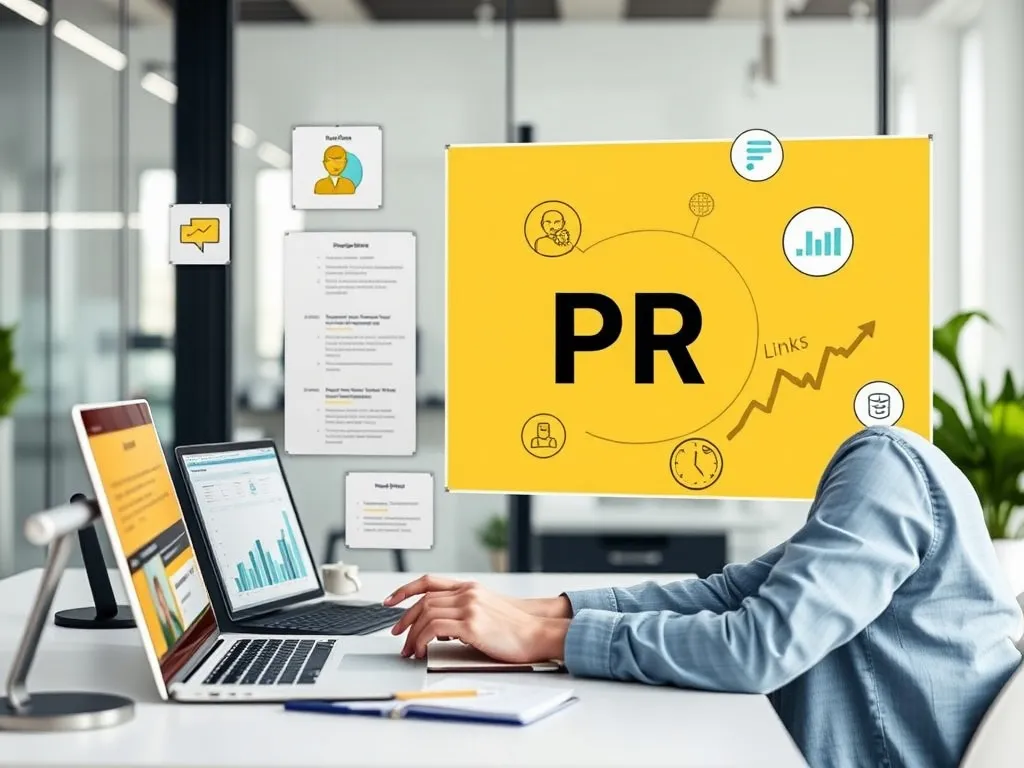 Image showing professional analysis of digital PR and link-building via online tools and research processes, modern digital marketing setting