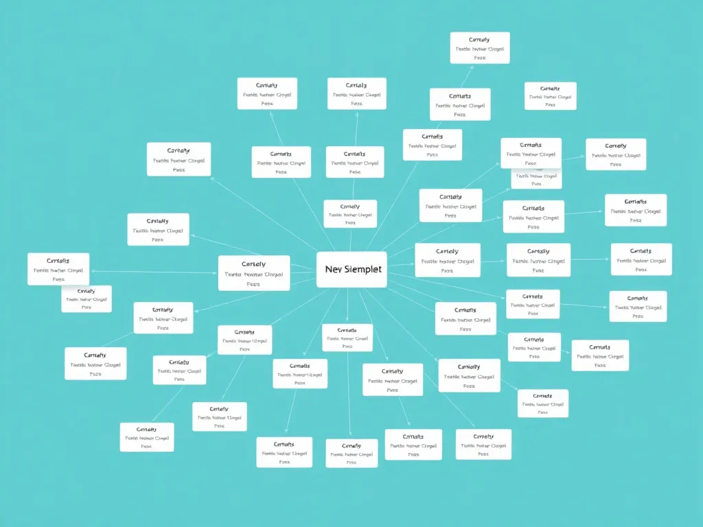 Image of a structured sitemap depicting a web of interconnected articles, each linked to a central hub, detailed and clean design, professional style