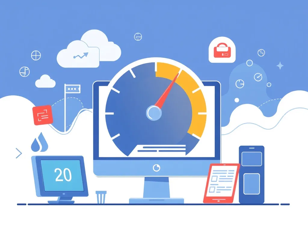 Conceptual digital image depicting website performance metrics like speed, responsiveness, and stability, high quality, illustrative style, technology theme