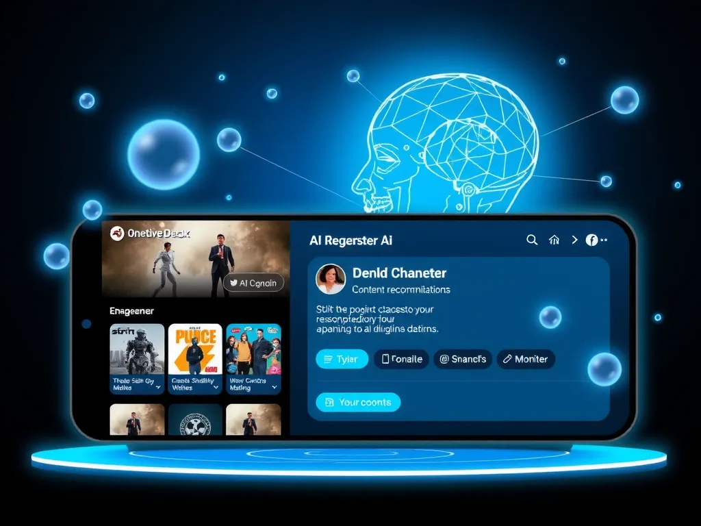 Concept of AI enhancing user engagement through personalized content delivery, sleek and futuristic interface showing AI-driven content recommendations