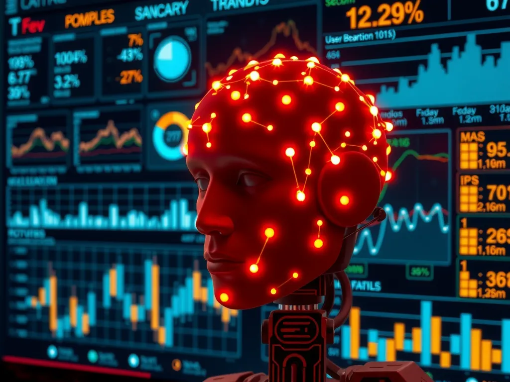 Visual of AI analyzing massive data for user behavior and search trends, professional photography style, high detail, digital interface with analytical graphs