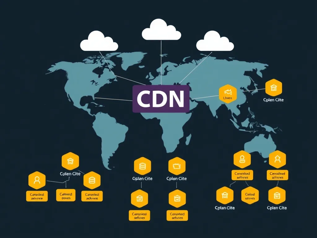 Diagram of CDN (Content Delivery Network) architecture showing data distribution across global nodes.