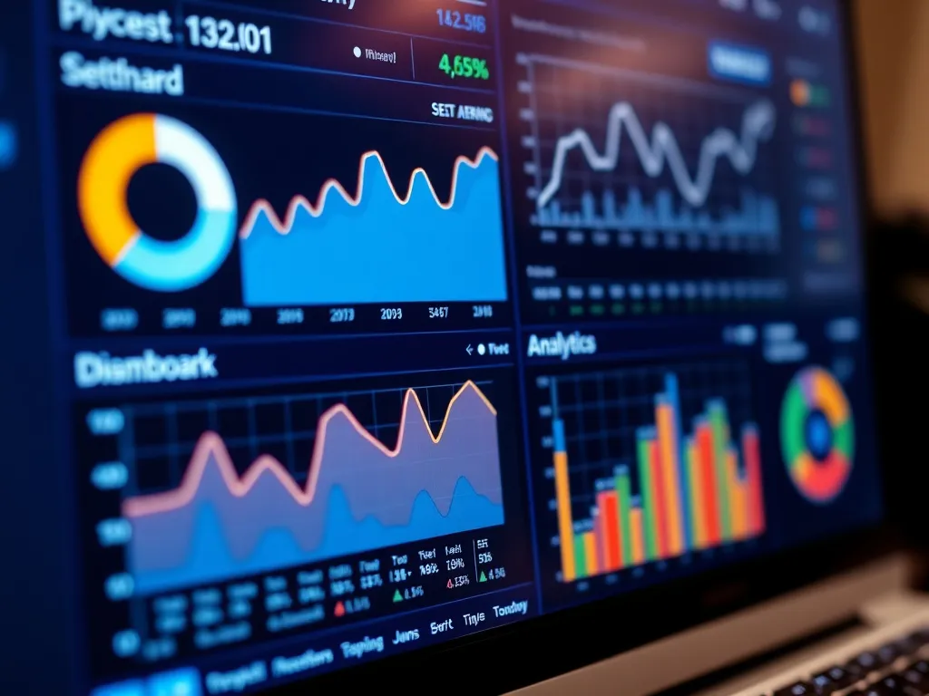 Close-up of smart analytics dashboard on computer screen showing detailed SEO metrics and data patterns