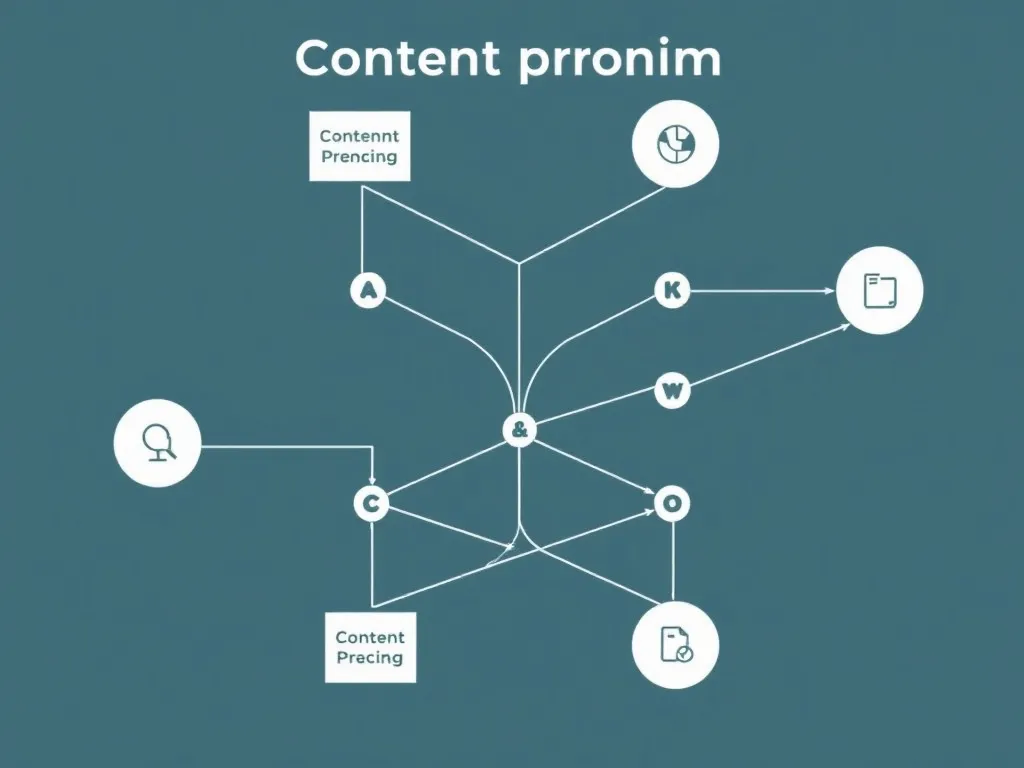 Visual metaphor for content pruning in SEO, depicting merging paths and streamlined information flow, minimalist design