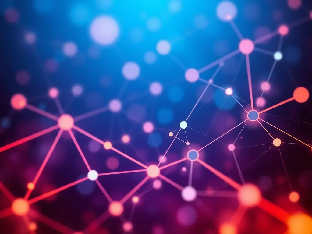 Abstract representation of digital marketing and AI technology integration, futuristic style, professional, vibrant colors, network patterns symbolizing connectivity and optimization