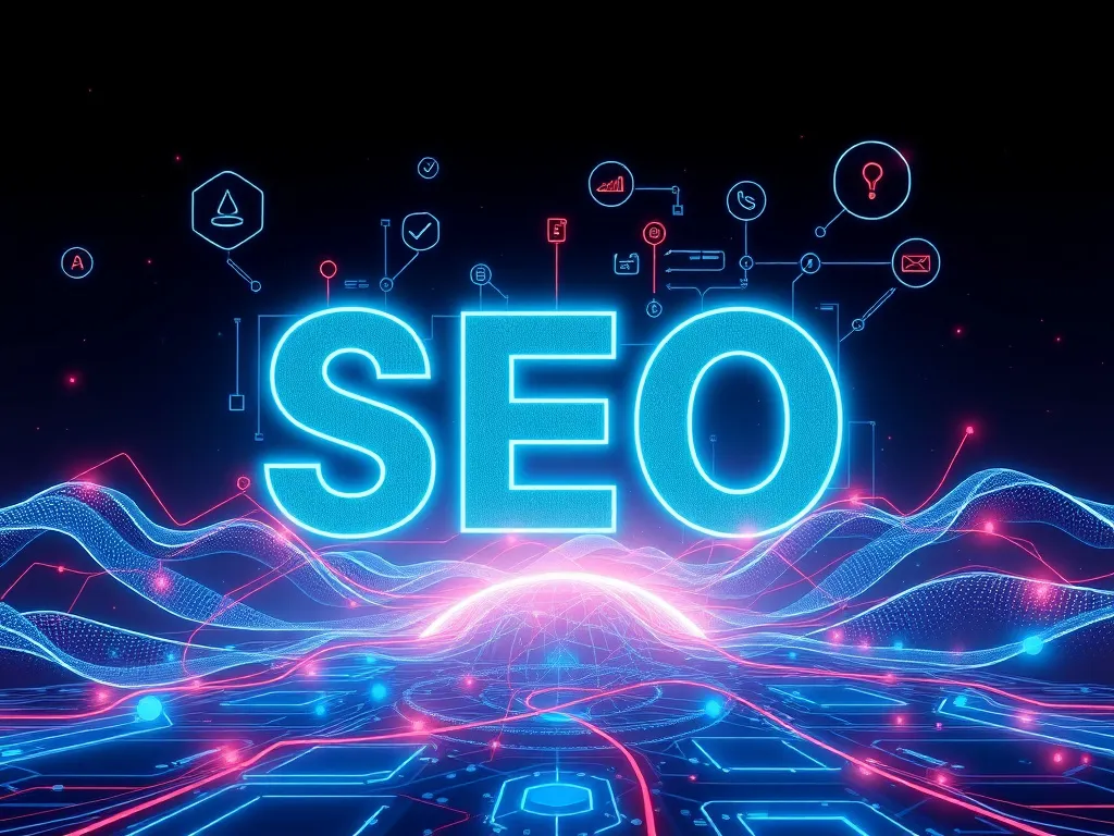 Futuristic depiction of AI-driven SEO tools and technologies, natural language processing, and predictive analytics, advanced digital landscape