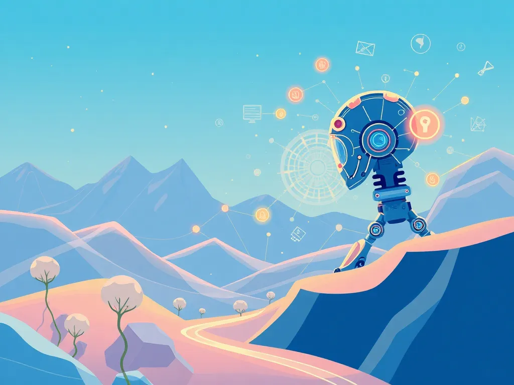 Illustration of AI transforming SEO practices with automation and data insights, futuristic, modern, digital landscape