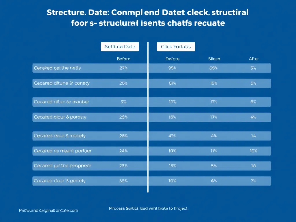 A comparative chart illustrating the impact of structured data on click-through rates, before and after implementation in various case studies, clean and professional design.