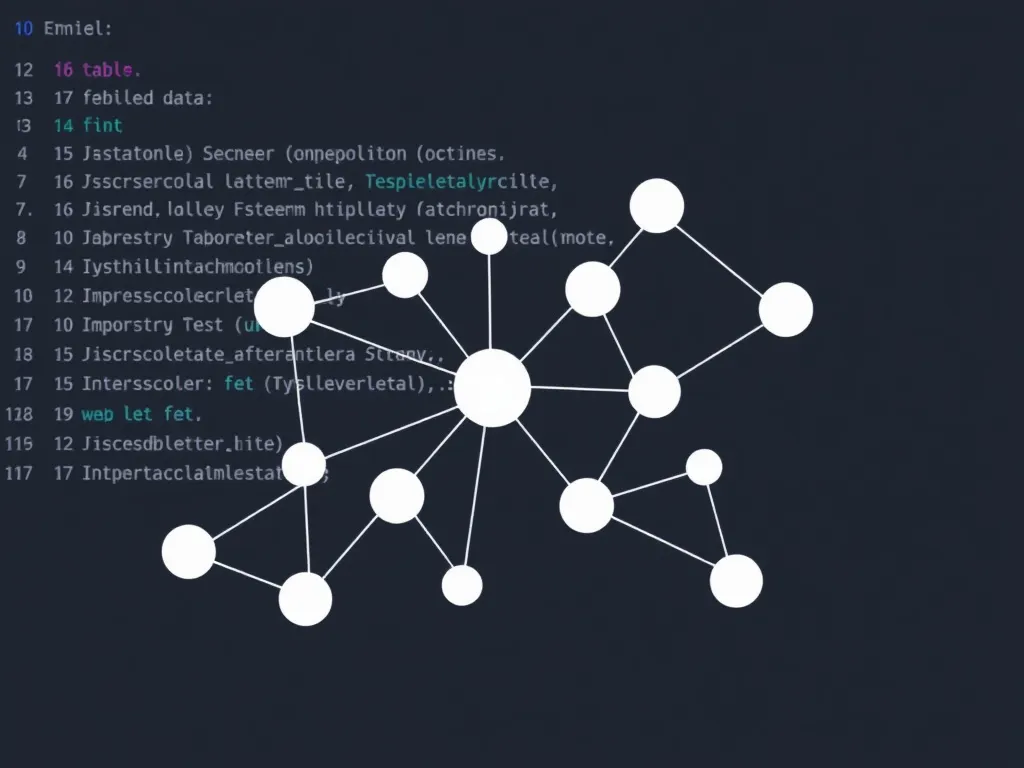 Illustration showing the concept of schema markup in digital HTML code, featuring interconnected nodes and lines symbolizing structured data, modern style