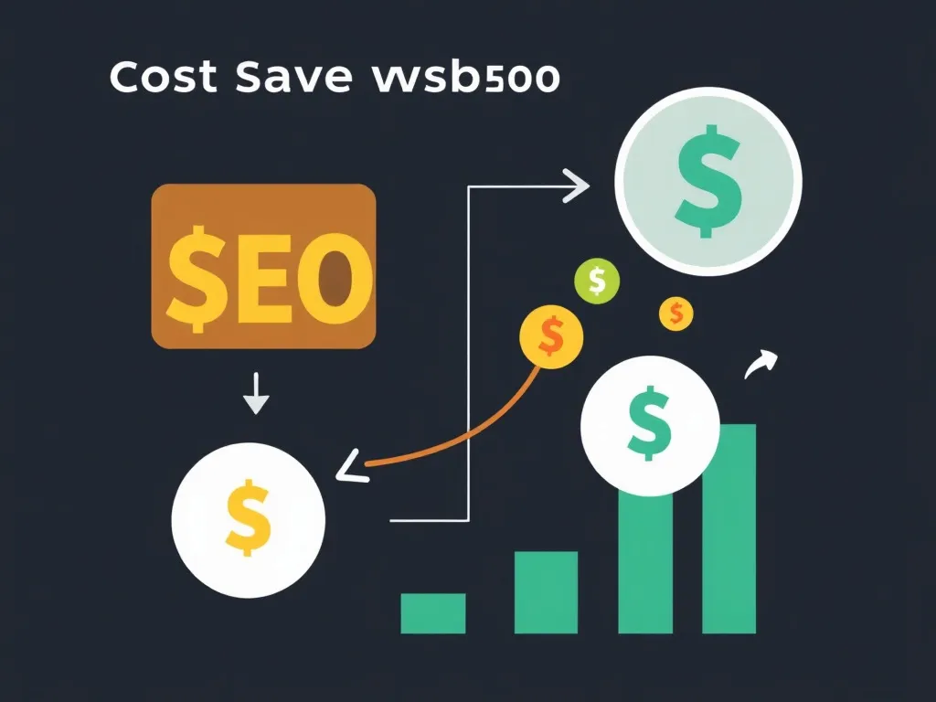 Visual representation of cost savings with SEO automation, depicting flow of money and increased ROI, digital currency symbols, creative infographic style